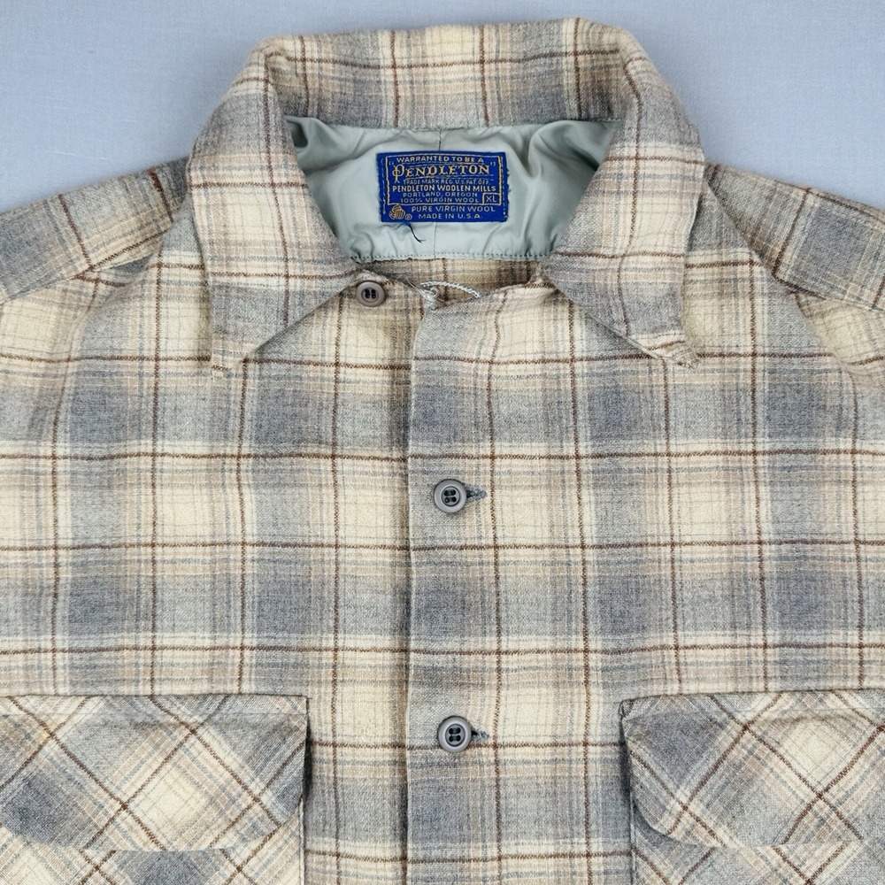 Vintage Pendleton Wool Plaid Loop Collar Board Shirt USA Size XL